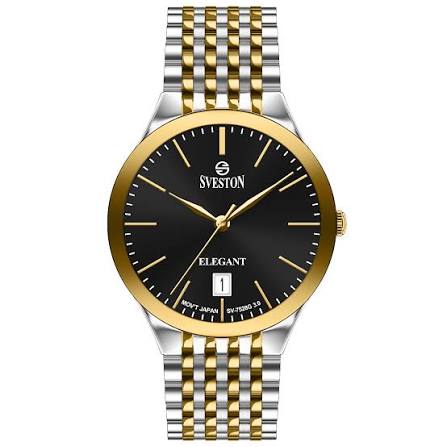 Sveston watch with a black dial and gold-and-silver-tone bracelet